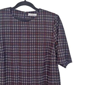 Maus & Hoffman Wool Blend Blue, Gray & Brown Plaid Sheath Dress - Size 10